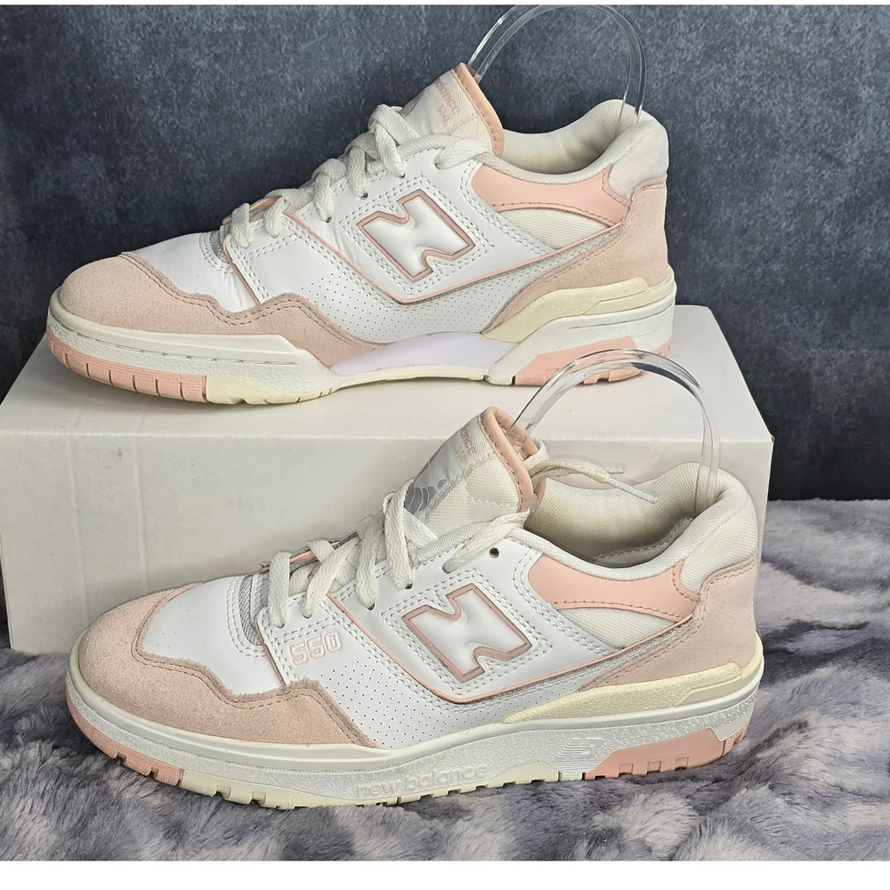 New Balance 550 Sneakers White/ Pink/sand Suede Leather Women Size‎ 7.5 BBW550CD